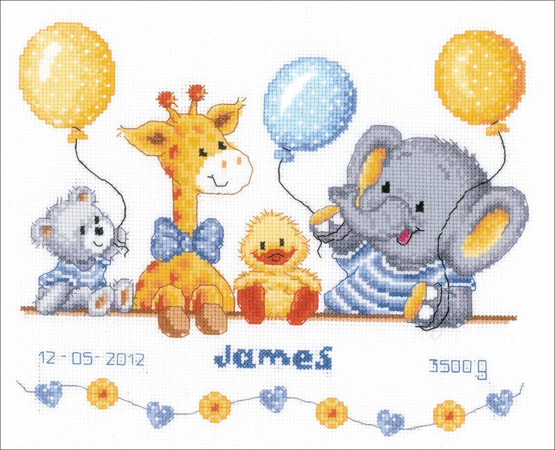 Vervaco Birth Record Animal Cheer Counted X Stitch Kit, Multi-Colour - Image 2